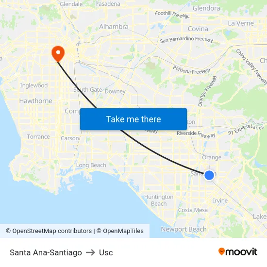 Santa Ana-Santiago to Usc map