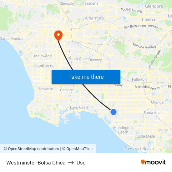 Westminster-Bolsa Chica to Usc map