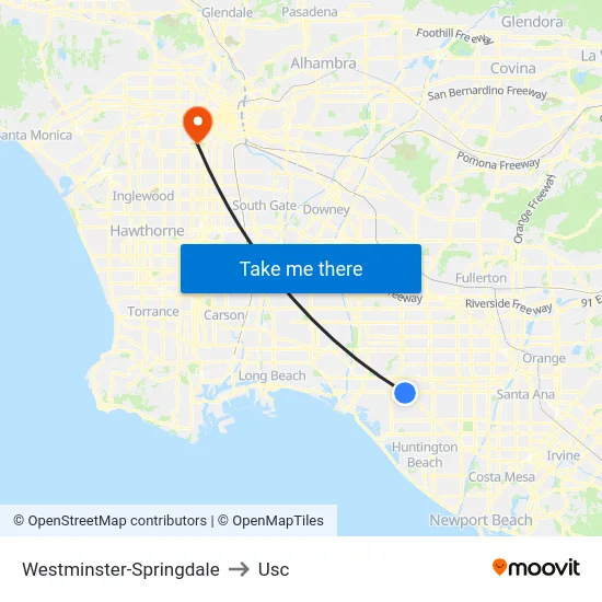 Westminster-Springdale to Usc map