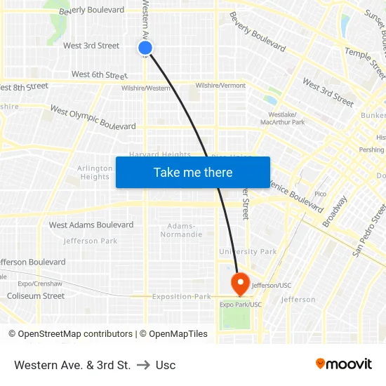 Western Ave. & 3rd St. to Usc map