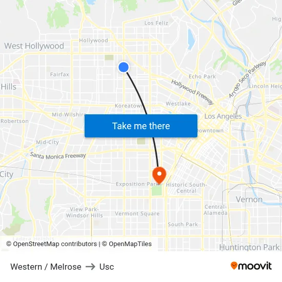 Western / Melrose to Usc map