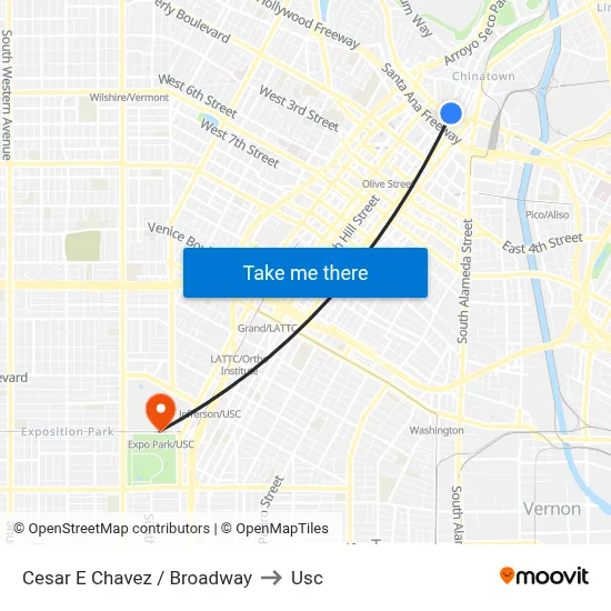 Cesar E Chavez / Broadway to Usc map
