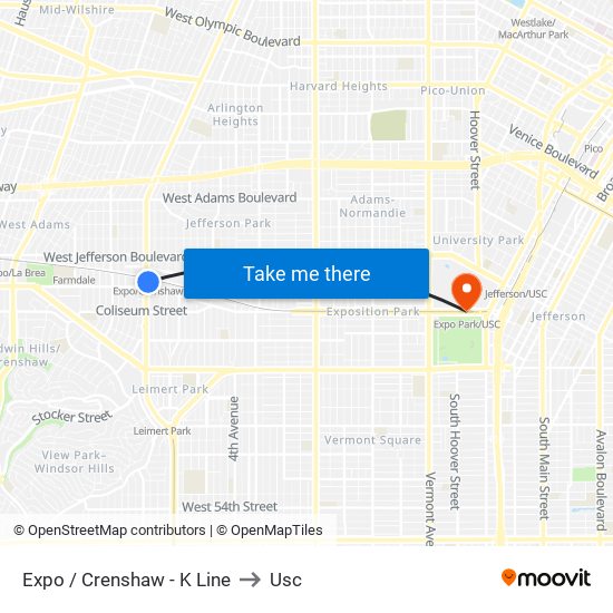 Expo / Crenshaw - K Line to Usc map