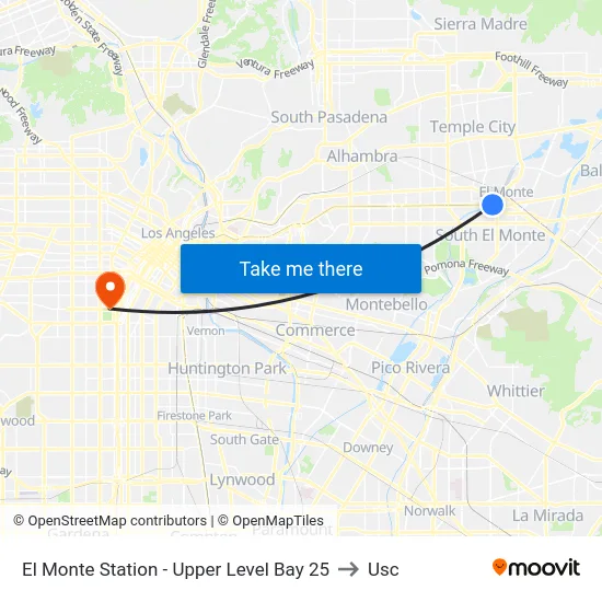 El Monte Station - Upper Level Bay 25 to Usc map