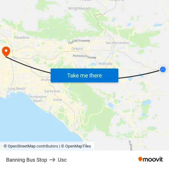 Banning Bus Stop to Usc map