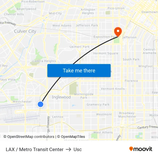 LAX / Metro Transit Center to Usc map