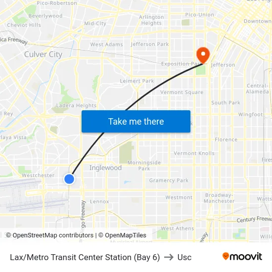 Lax/Metro Transit Center Station (Bay 6) to Usc map
