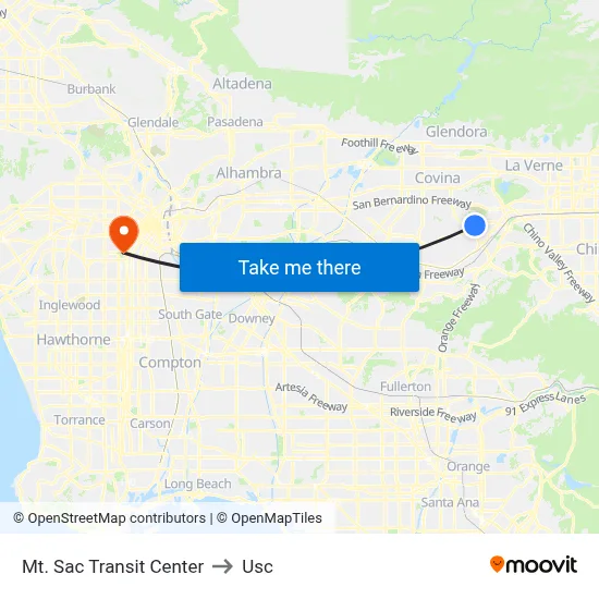 Mt. Sac Transit Center to Usc map