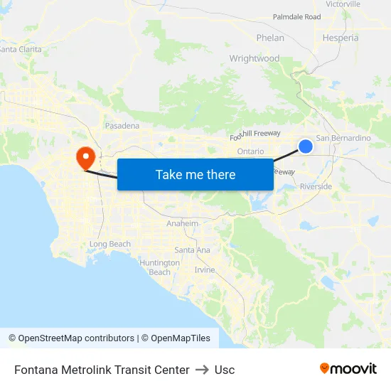 Fontana Metrolink Transit Center to Usc map