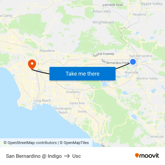 San Bernardino @ Indigo to Usc map