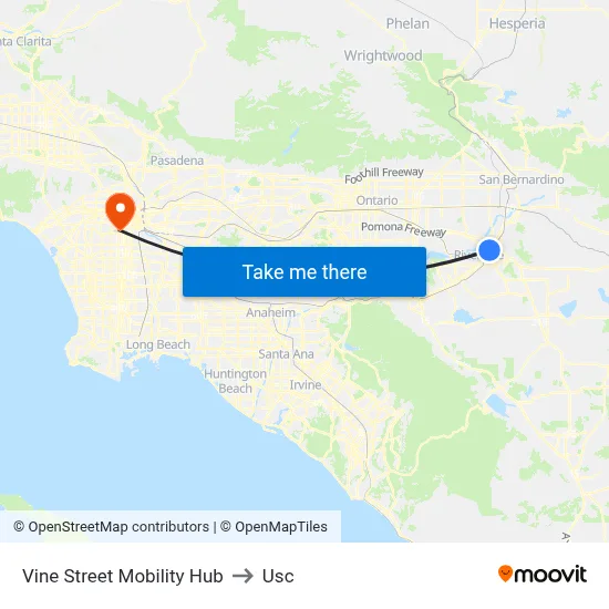 Vine Street Mobility Hub to Usc map