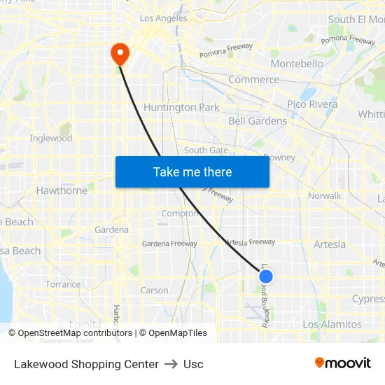 Lakewood Shopping Center to Usc map