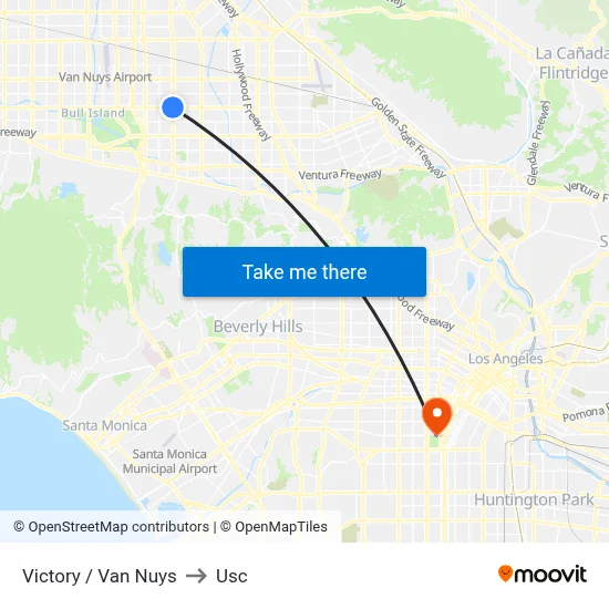 Victory / Van Nuys to Usc map