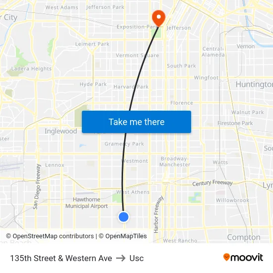 135th Street & Western Ave to Usc map