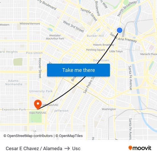 Cesar E Chavez / Alameda to Usc map