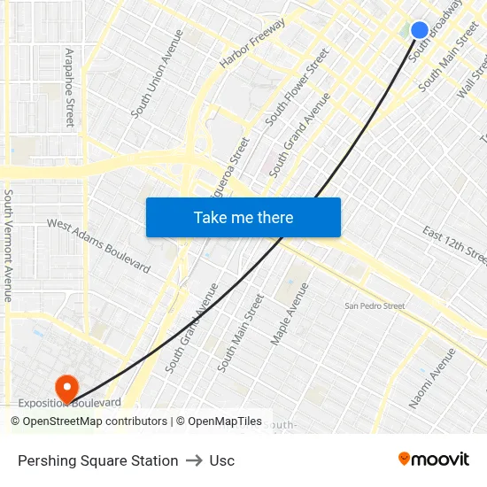 Pershing Square Station to Usc map