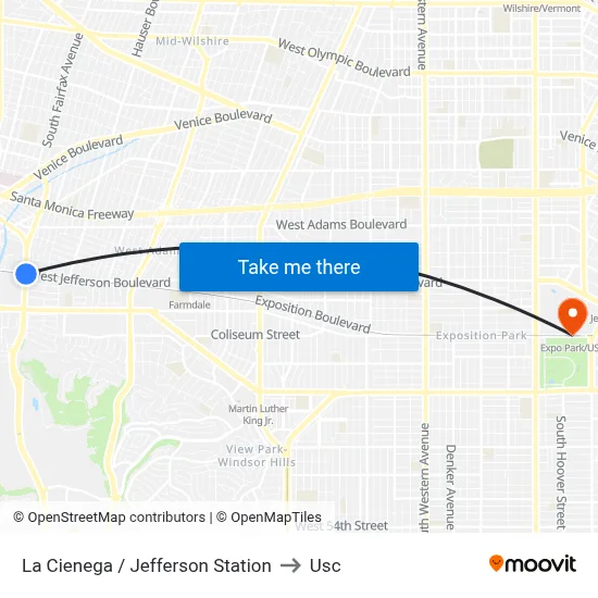 La Cienega / Jefferson Station to Usc map