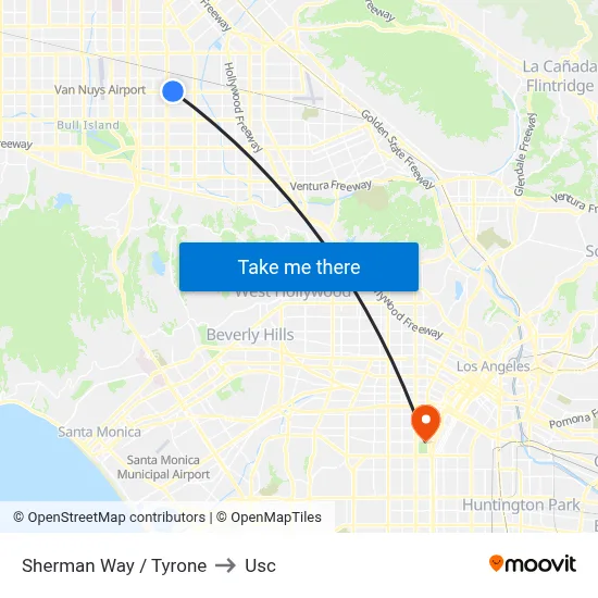 Sherman Way / Tyrone to Usc map