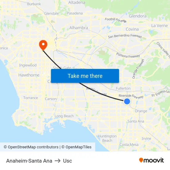 Anaheim-Santa Ana to Usc map