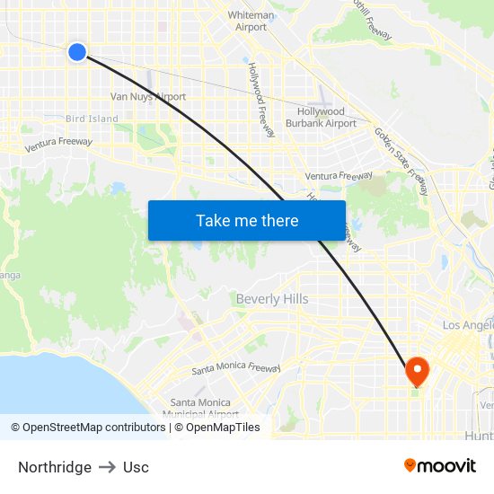 Northridge to Usc map