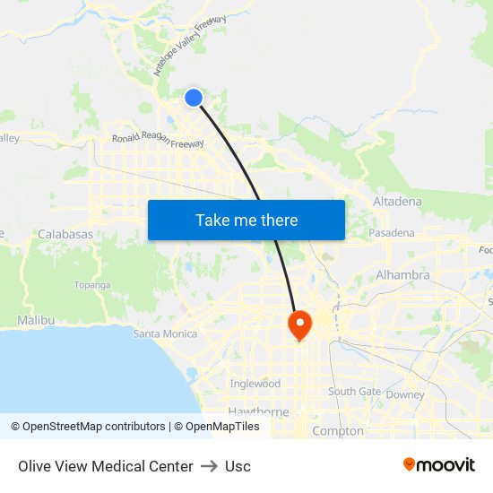 Olive View Medical Center to Usc map