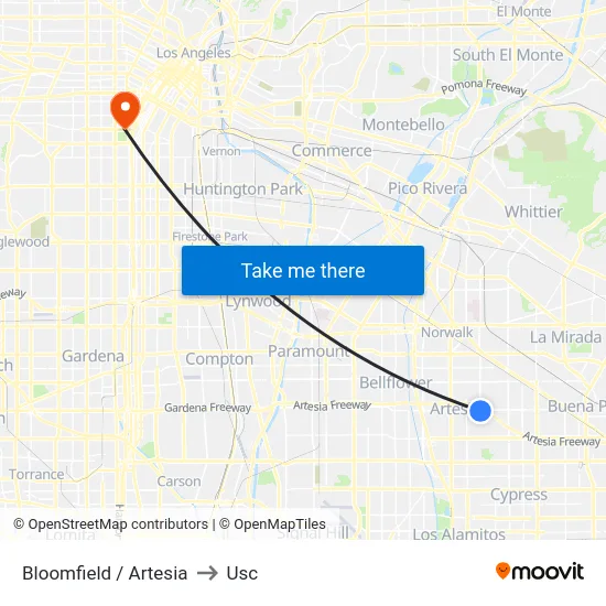 Bloomfield / Artesia to Usc map