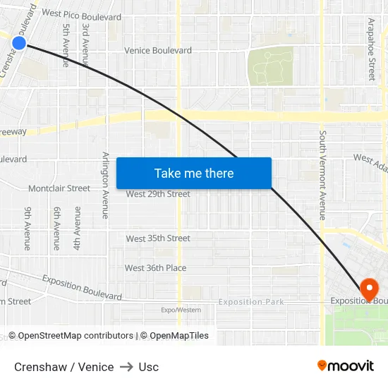 Crenshaw / Venice to Usc map
