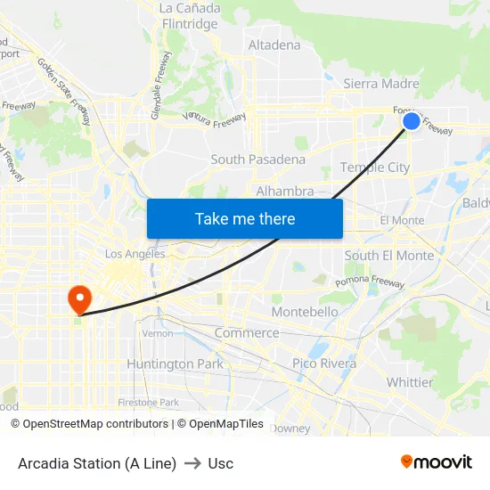 Arcadia Station (A Line) to Usc map