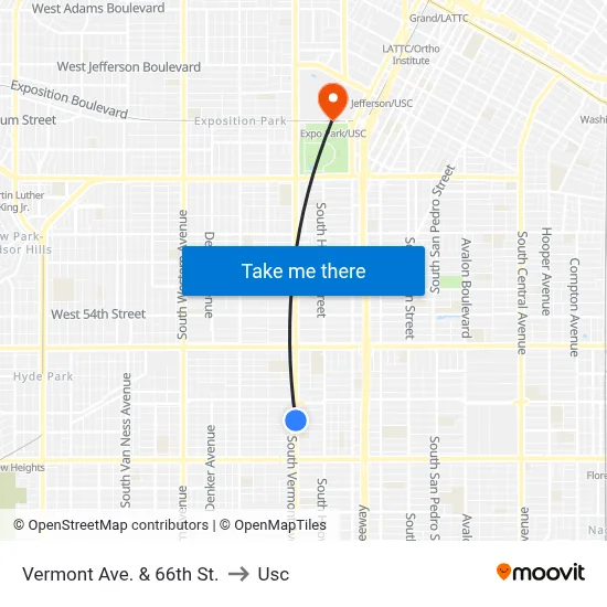 Vermont Ave. & 66th St. to Usc map