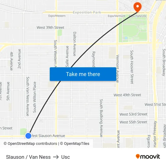 Slauson / Van Ness to Usc map