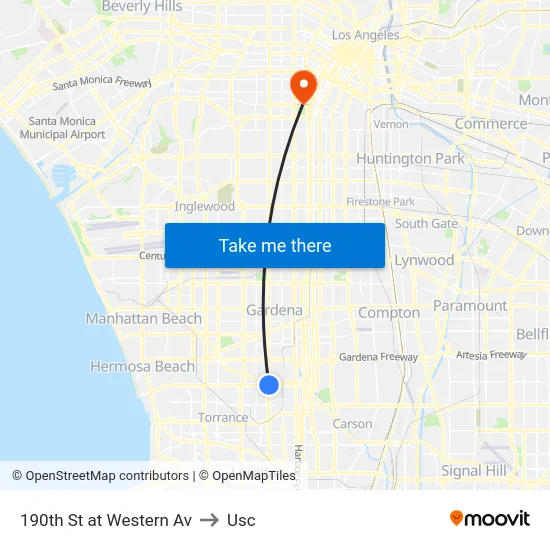 190th St at Western Av to Usc map