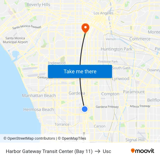 Harbor Gateway Transit Center (Bay 11) to Usc map