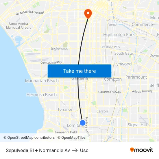 Sepulveda Bl + Normandie Av to Usc map