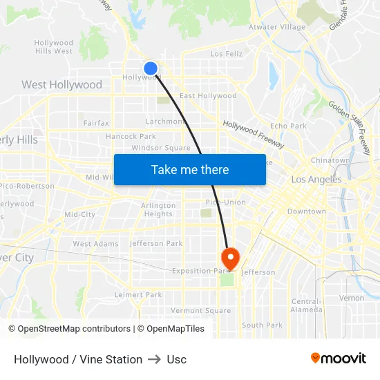 Hollywood / Vine Station to Usc map