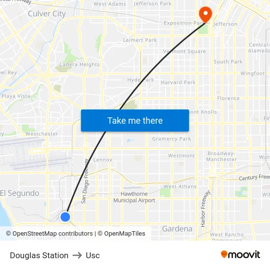 Douglas Station to Usc map