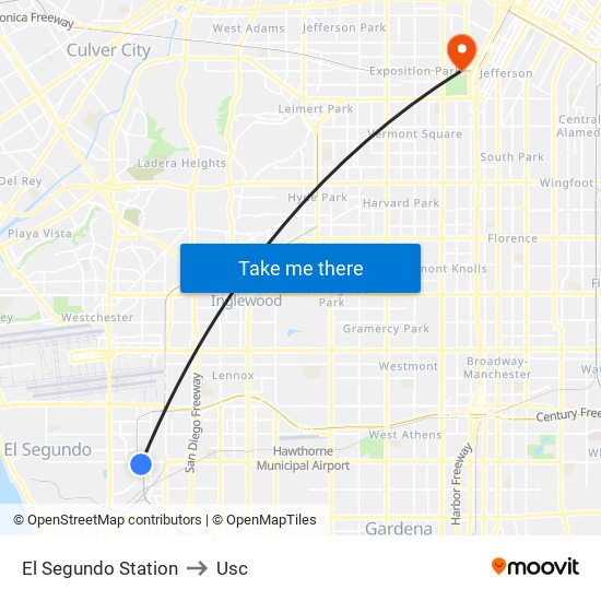 El Segundo Station to Usc map