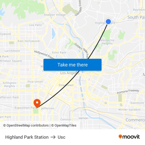 Highland Park Station to Usc map