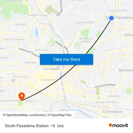 South Pasadena Station to Usc map