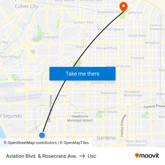 Aviation Blvd. & Rosecrans Ave. to Usc map
