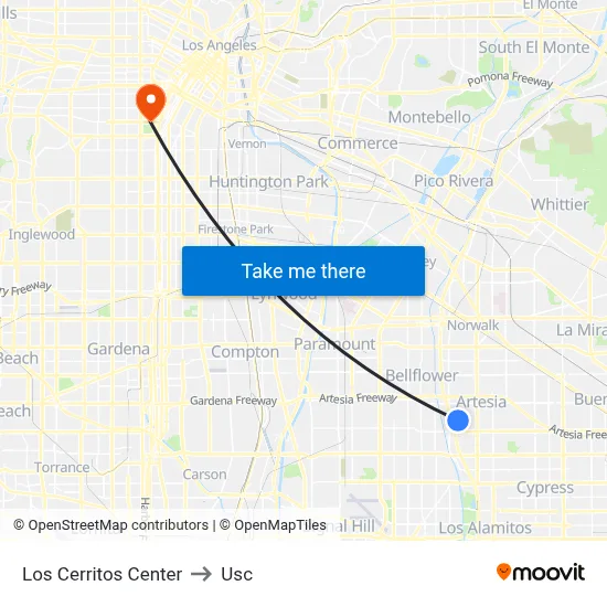 Los Cerritos Center to Usc map