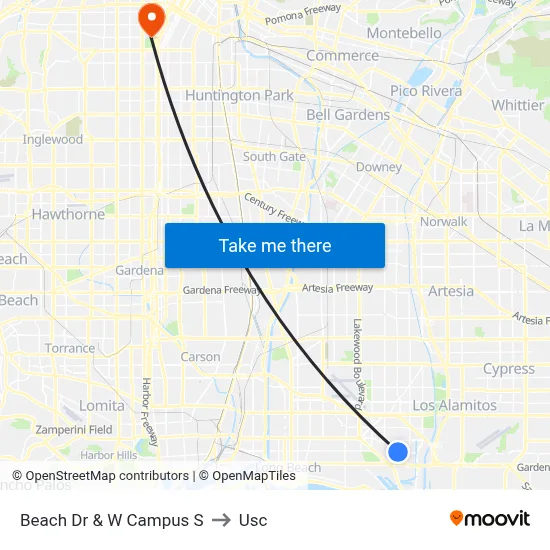 Beach Dr & W Campus S to Usc map