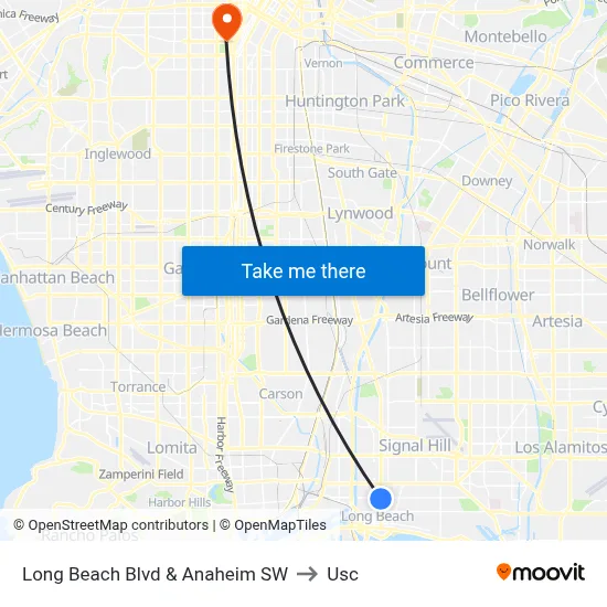 Long Beach Blvd & Anaheim SW to Usc map