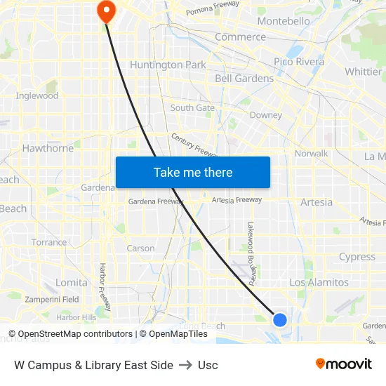 W Campus & Library East Side to Usc map