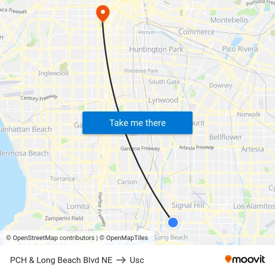 PCH & Long Beach Blvd NE to Usc map