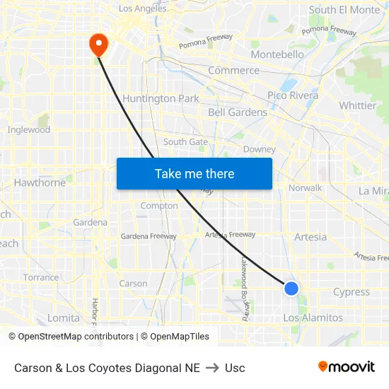 Carson & Los Coyotes Diagonal NE to Usc map