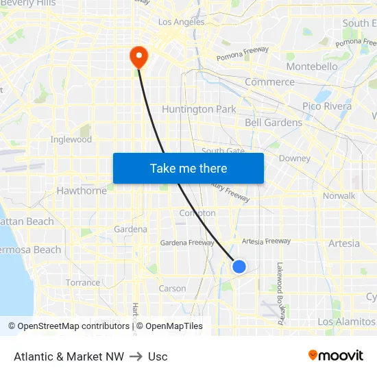 Atlantic & Market NW to Usc map