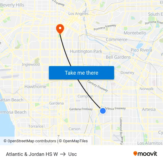Atlantic & Jordan HS W to Usc map