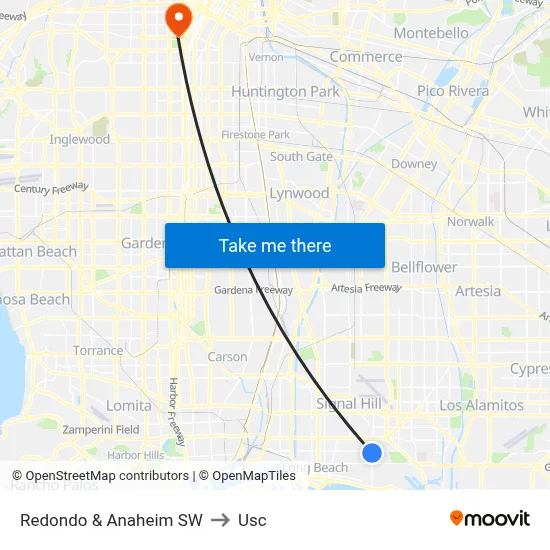 Redondo & Anaheim SW to Usc map