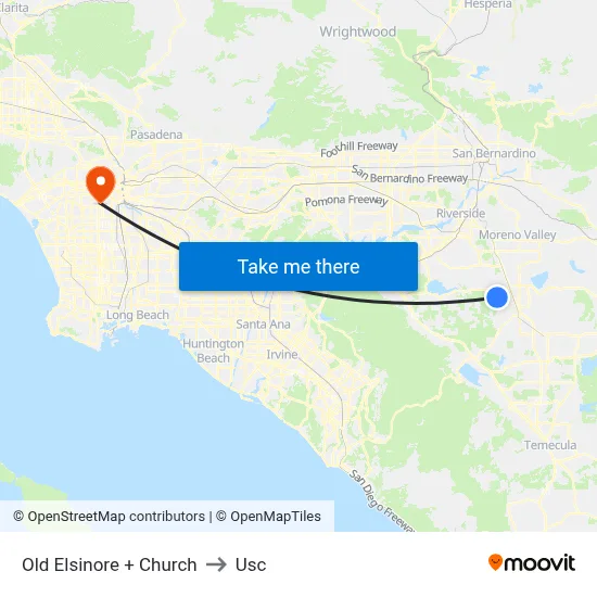 Old Elsinore + Church to Usc map