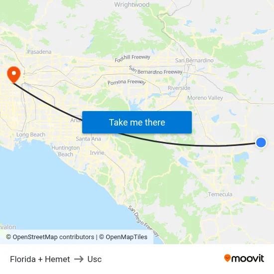 Florida + Hemet to Usc map